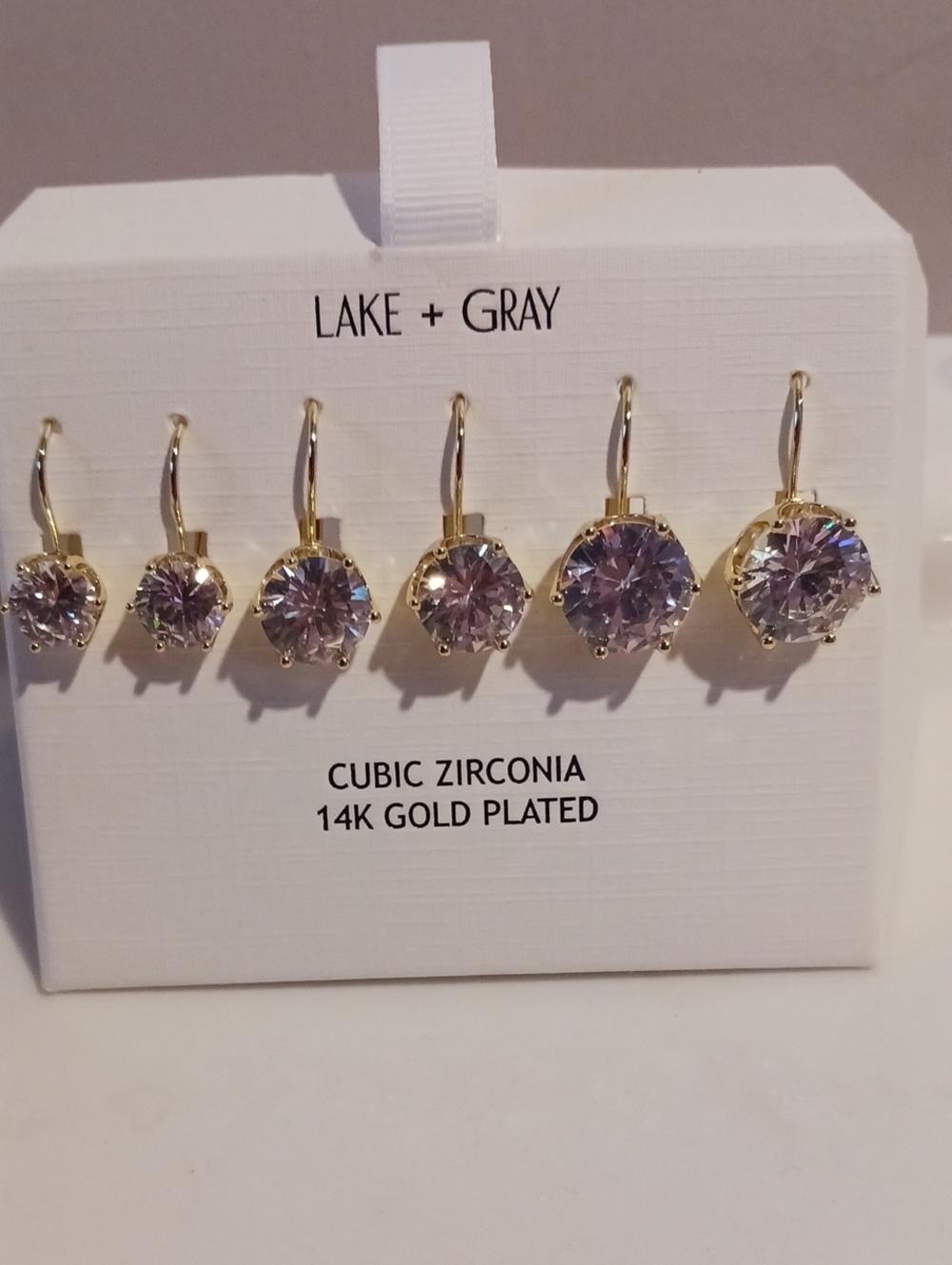 Lake & Gray 14K Gold Plated Cubic Zirconia Drop Earrings 3 Sets